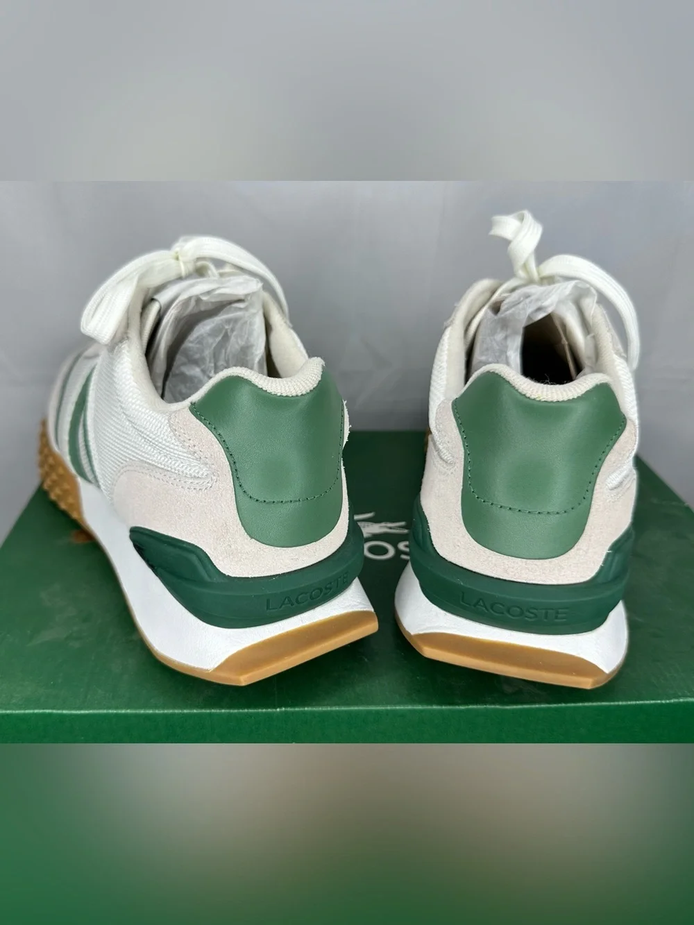 Lacoste White, Beige & Green Retro Runner Sneakers